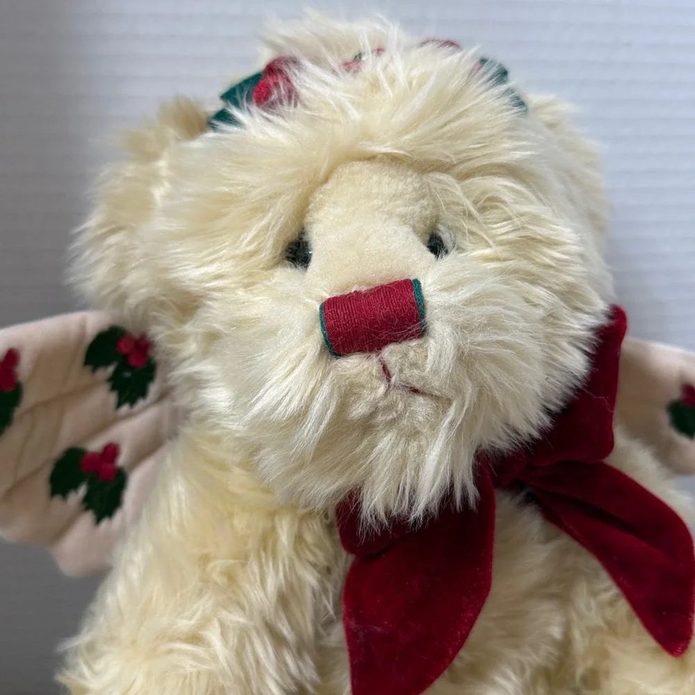Vintage Holly the Holiday Bear Plush Angel Wings Red Velvet Bow Jointed 2002